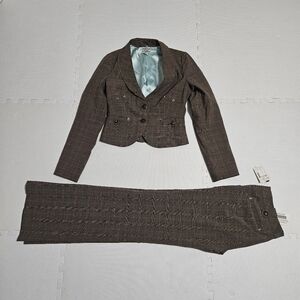 Guess Brown Plaid Blazer and Pants Set